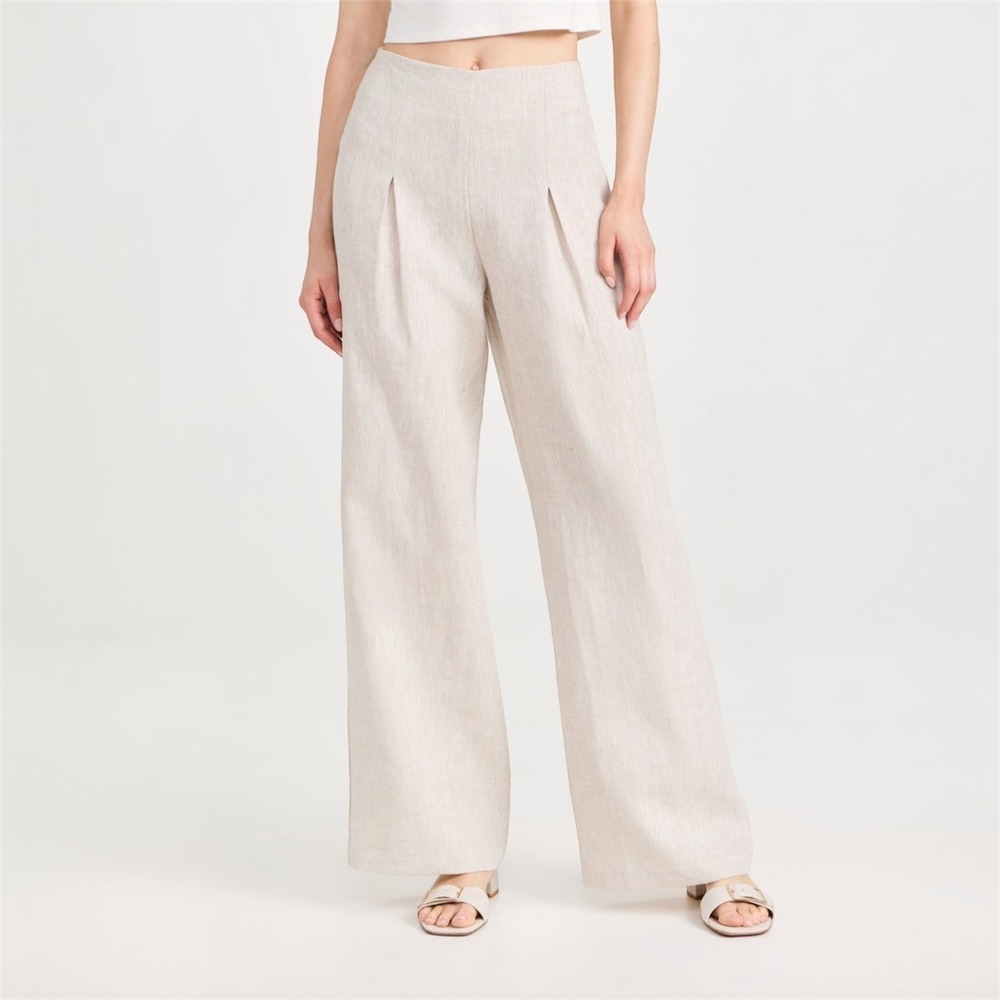 REFORMATION Cleo Linen Pleated Wide Leg Trouser Pant in Oatmeal
